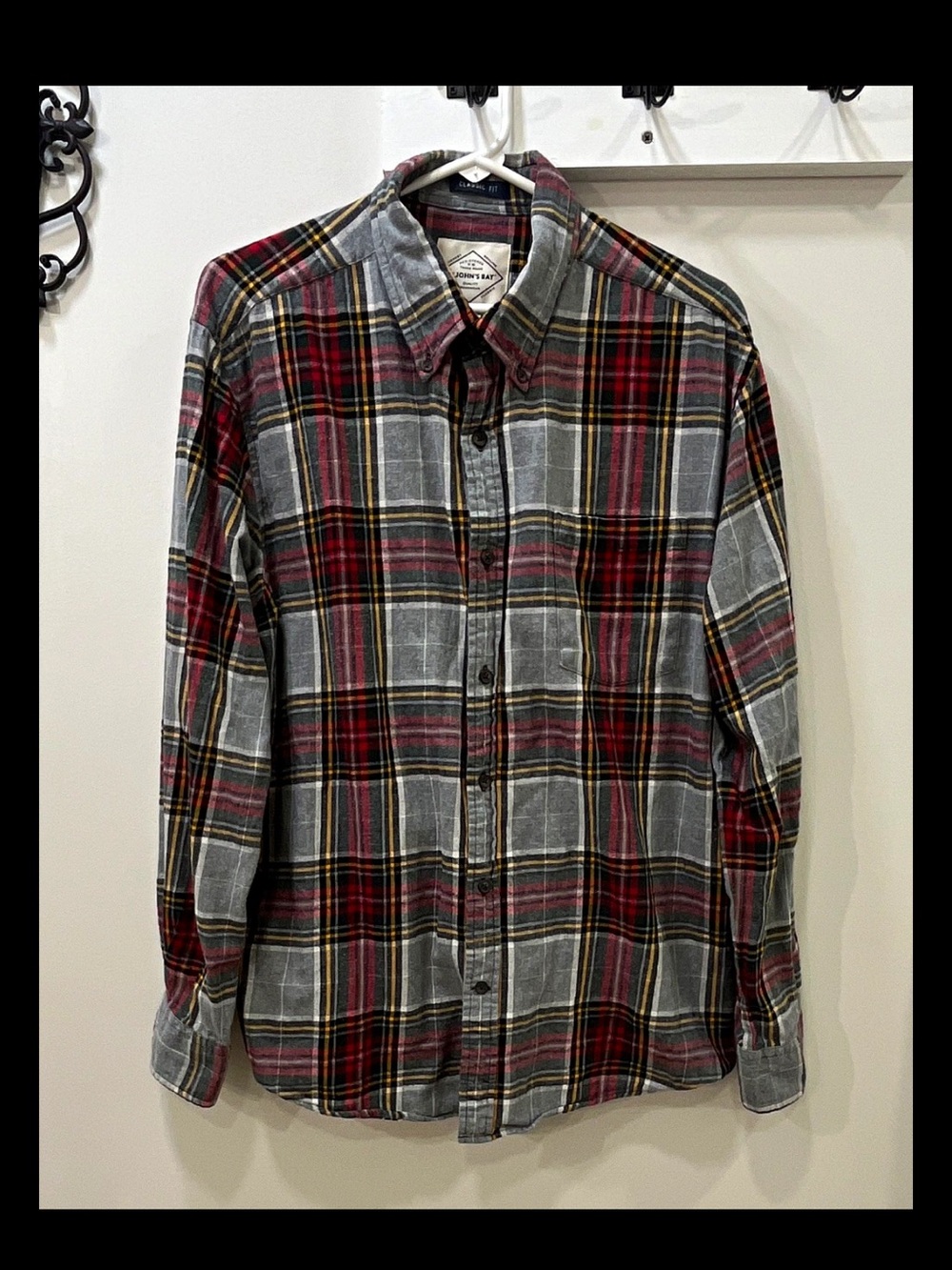 St. John's Bay Red & Gray Flannel Plaid Button-Down Shirt